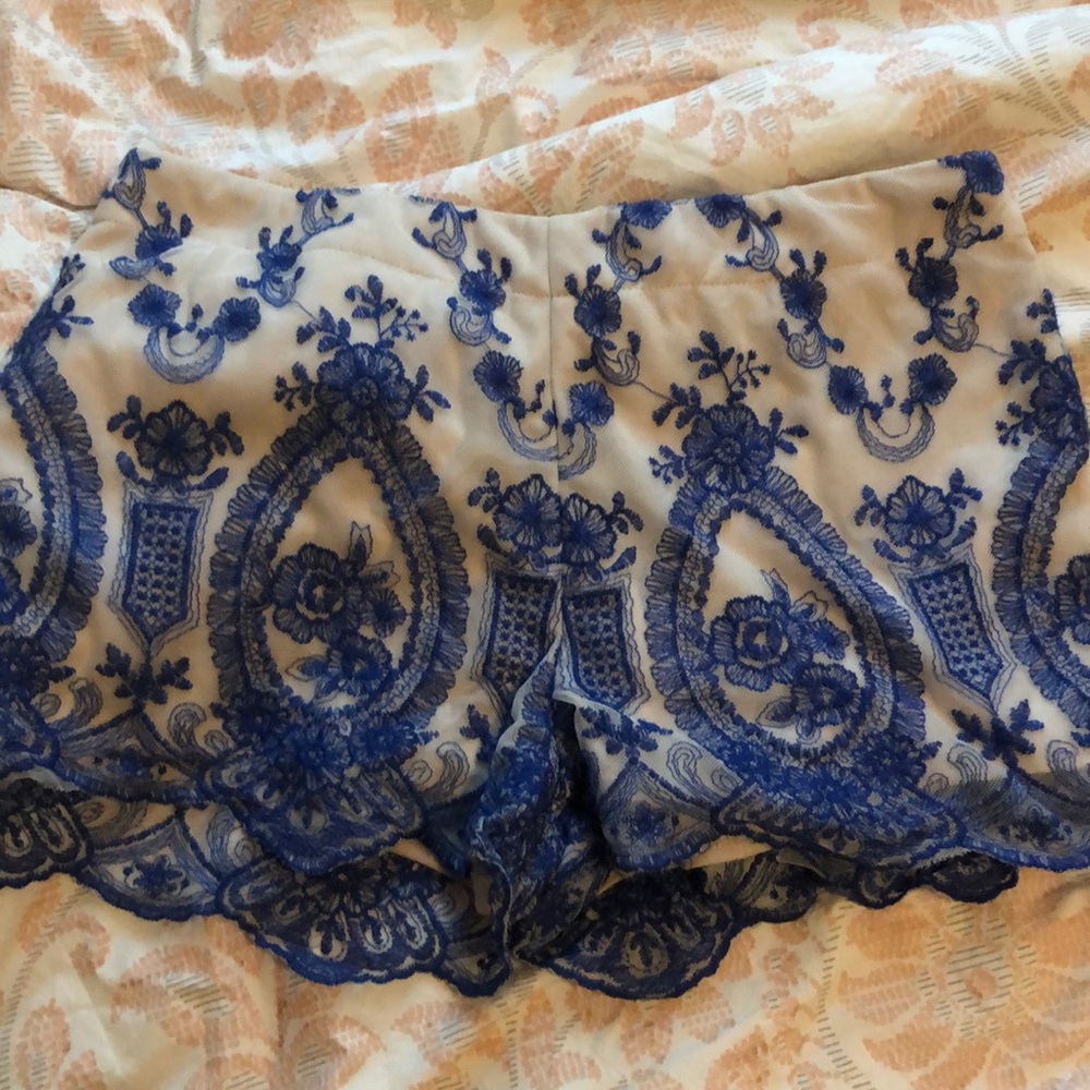 Blue rain blue lace high waisted shorts